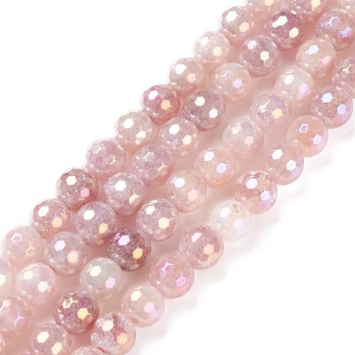 Faceted gemstone bead strands in soft pink tones